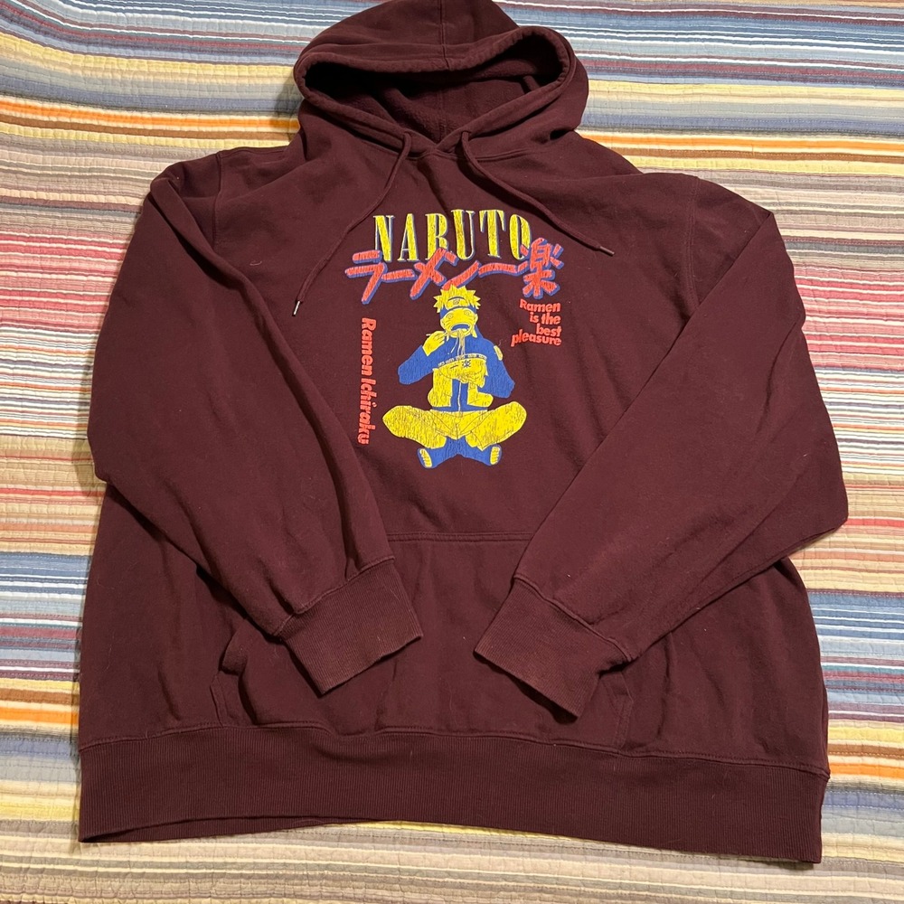 Naruto Shippuden Ramen Ichiraku Graphic Hoodie 3XL Burgundy Anime